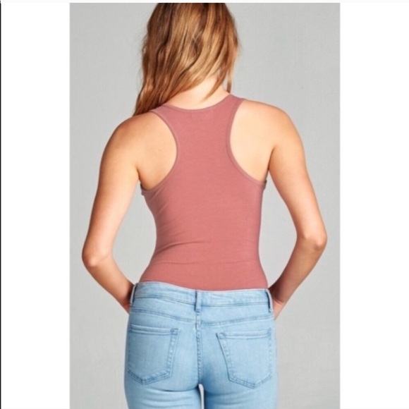 Dusty pink stretch racerback tank bodysuit C16 - Picture 5 of 7
